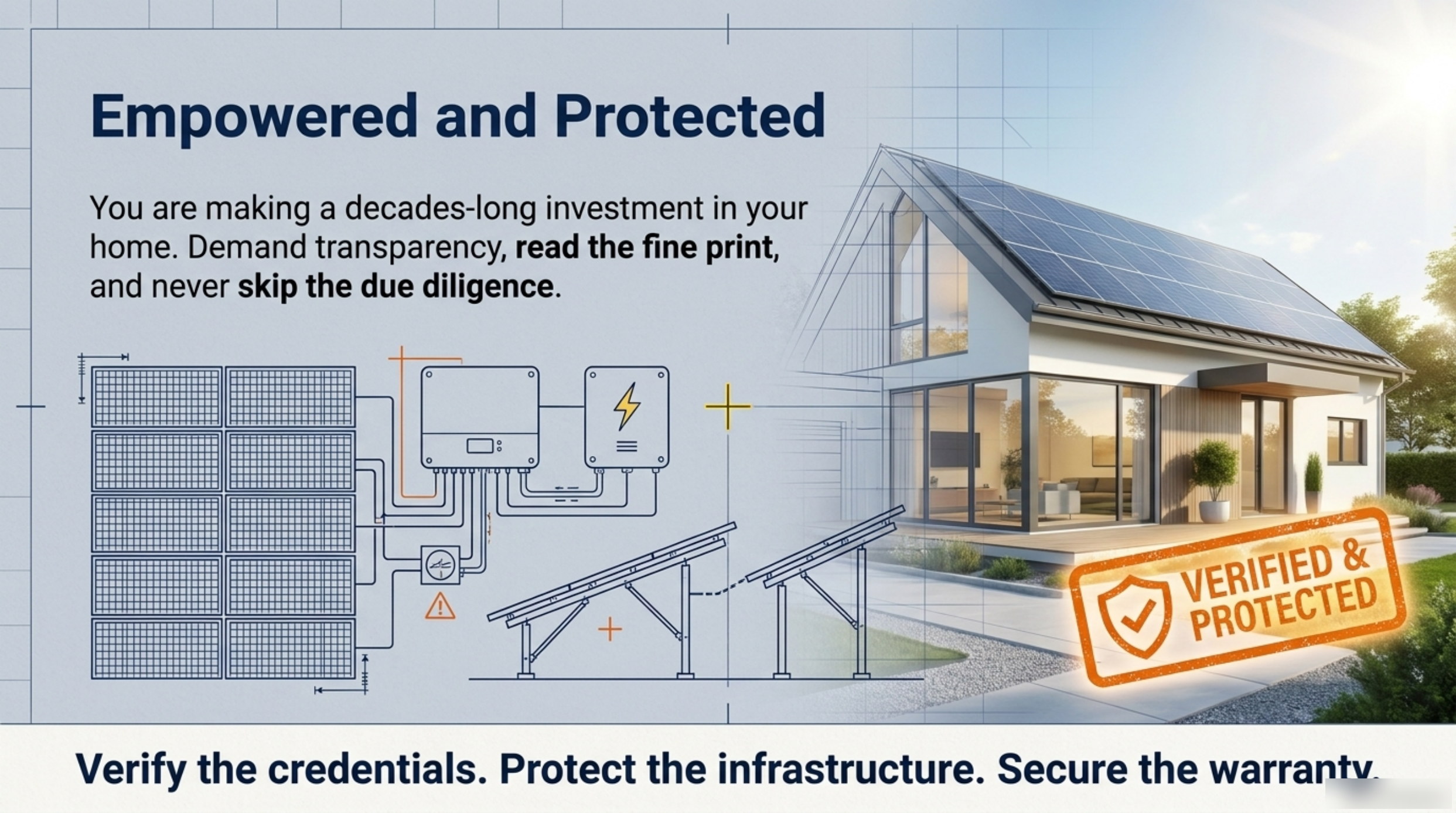 Closing slide reading empowered and protected with the instruction to verify credentials, protect infrastructure and secure the warranty